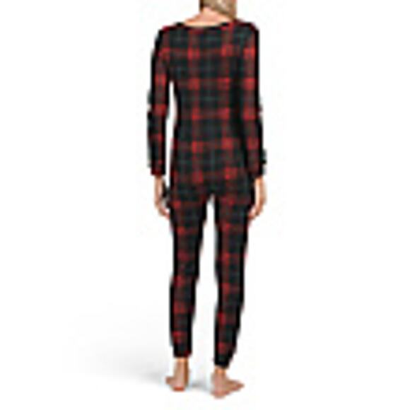 SHO SHO NWT Plaid Button Stretchy One Piece  Pajamas L - Picture 2 of 6